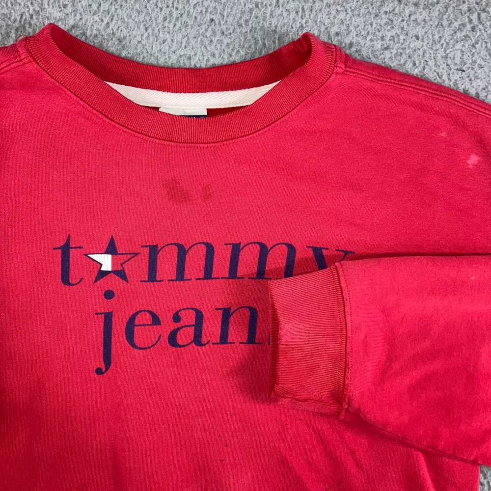 Vtg Tommy Jeans Sweatshirt Men XL Red Graphic L/S‎ Y2K Gorpcore Grunge Thrashed